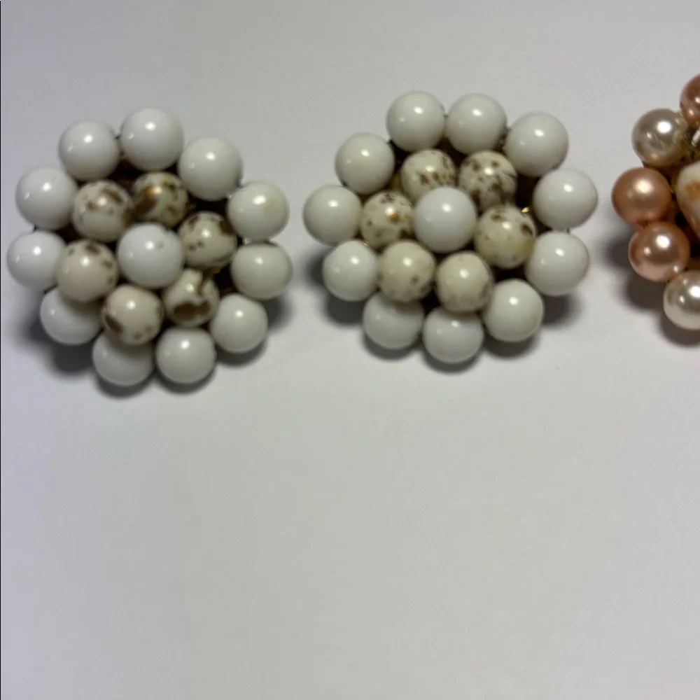 Elegant Pearl Cluster Clip On Vintage Earrings
